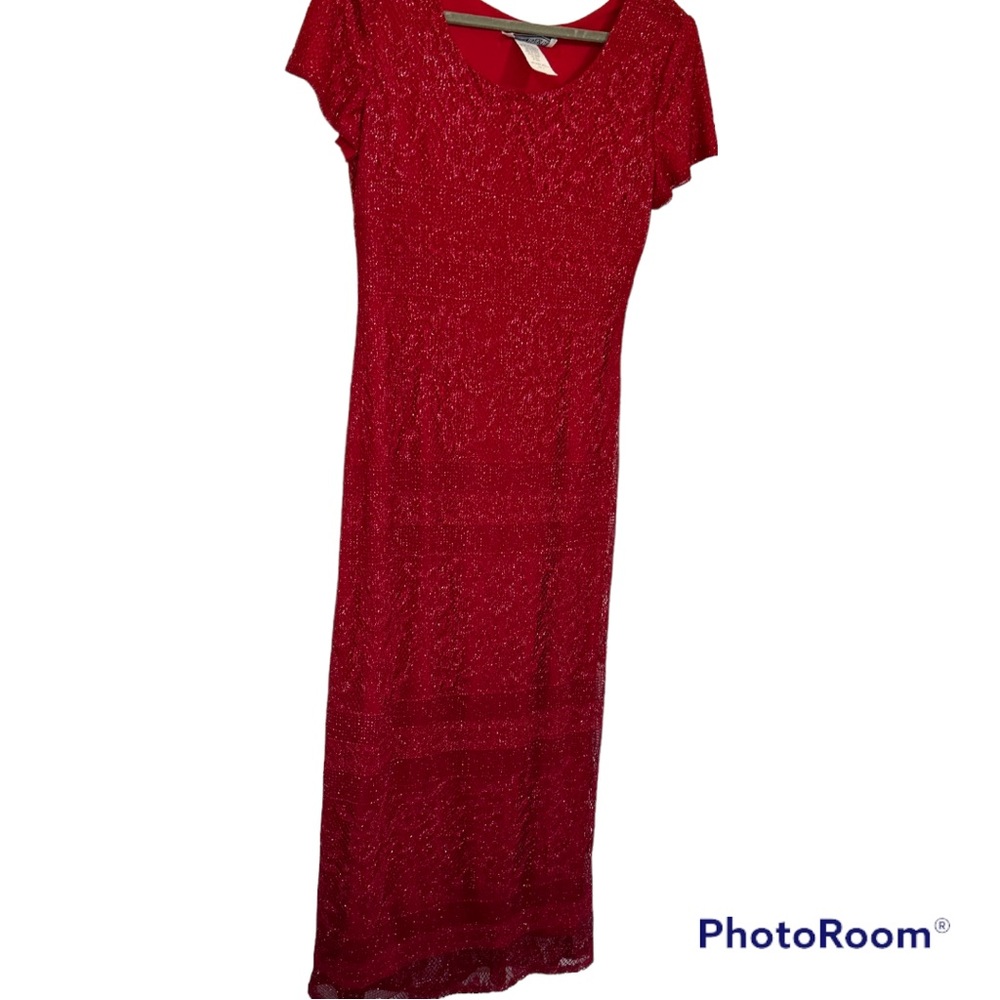 Jessica Howard Maxi dress Red Knit & Glitter Holiday Cocktail Size 14 New